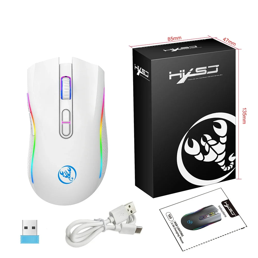 Rechargeable Wireless Mouse Gaming Usb Wireless Mouse White Rgb Gamer Maus 8 Buttons 4800dpi Cordless Mice For Computer Laptop