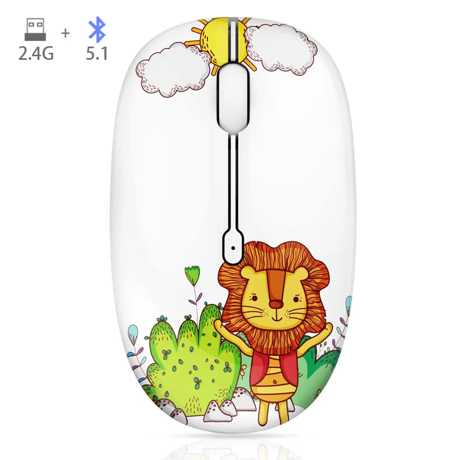 Wireless Cartoon Optical Mouse Cute Silent Mice Dual Mode Bluetooth 5.0 & 2.4G Wireless 1200 DPI for Laptop Notebook PC Computer