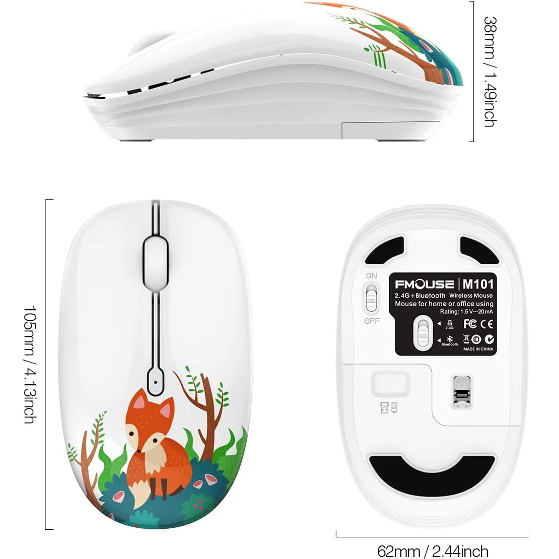 Wireless Cartoon Optical Mouse Cute Silent Mice Dual Mode Bluetooth 5.0 & 2.4G Wireless 1200 DPI for Laptop Notebook PC Computer