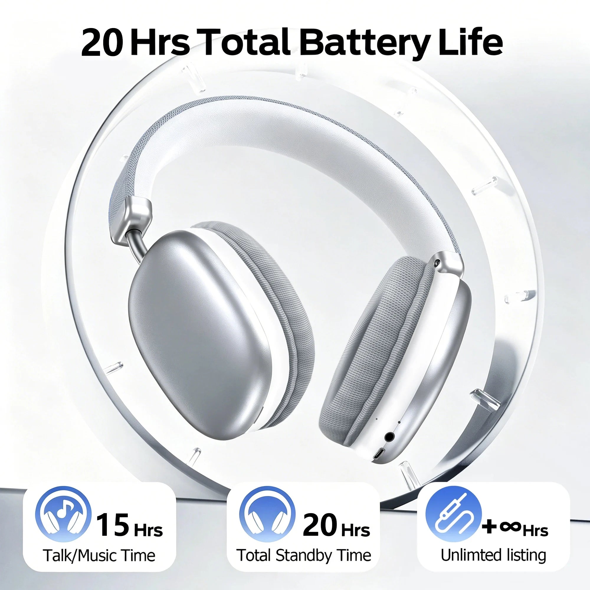 Wireless Over-Ear Headphones, 5.3 Smart Chip, Long Battery Life,HiFi Music Gaming Comfortable Mic for iPhone Android PC