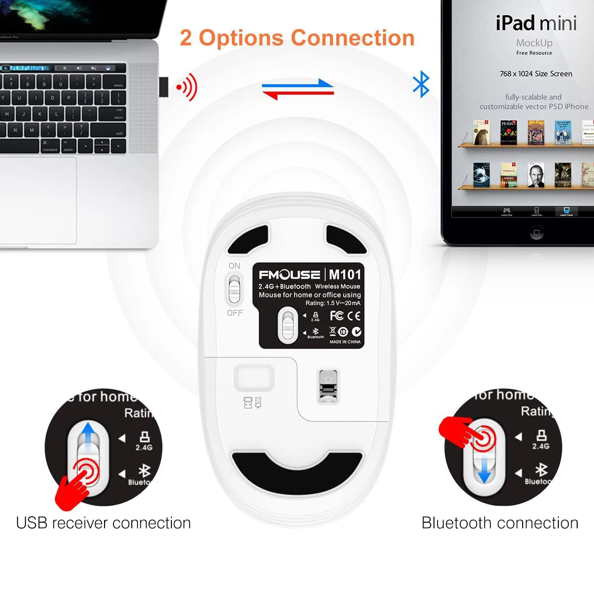 Wireless Cartoon Optical Mouse Cute Silent Mice Dual Mode Bluetooth 5.0 & 2.4G Wireless 1200 DPI for Laptop Notebook PC Computer