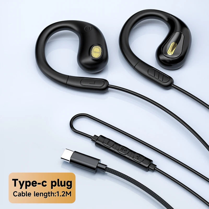 3.5mm Not-in Ear Headphones TP-C Wired Open Ear Sports Gaming Headset Hifi Sound Music Earphone with ENC MIC for Clear Calls
