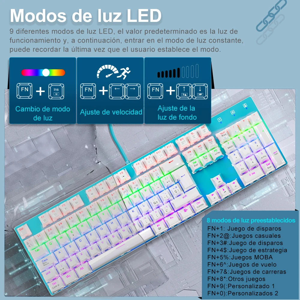 E-YOOSO Z88 Rainbow FALCON USB Mechanical Gaming Wired Spanish Keyboard Blue Switch 104 Key Gamer for Computer PC Laptop