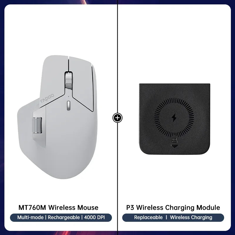 Rapoo MT760/MT760L/MT760Mini/MT760M Rechargeable Multi-mode Bluetooth Wireless Mouse Ergonomic 4000 DPI Support Up to 4 Devices