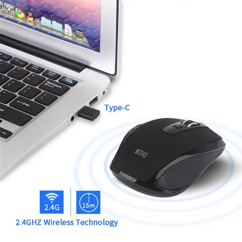 Wireless Mouse Ergonomic Mouse 2.4GHz USB Type C Receiver 800/1200/1600 Adjustable DPI Mice for macbook Pro Office