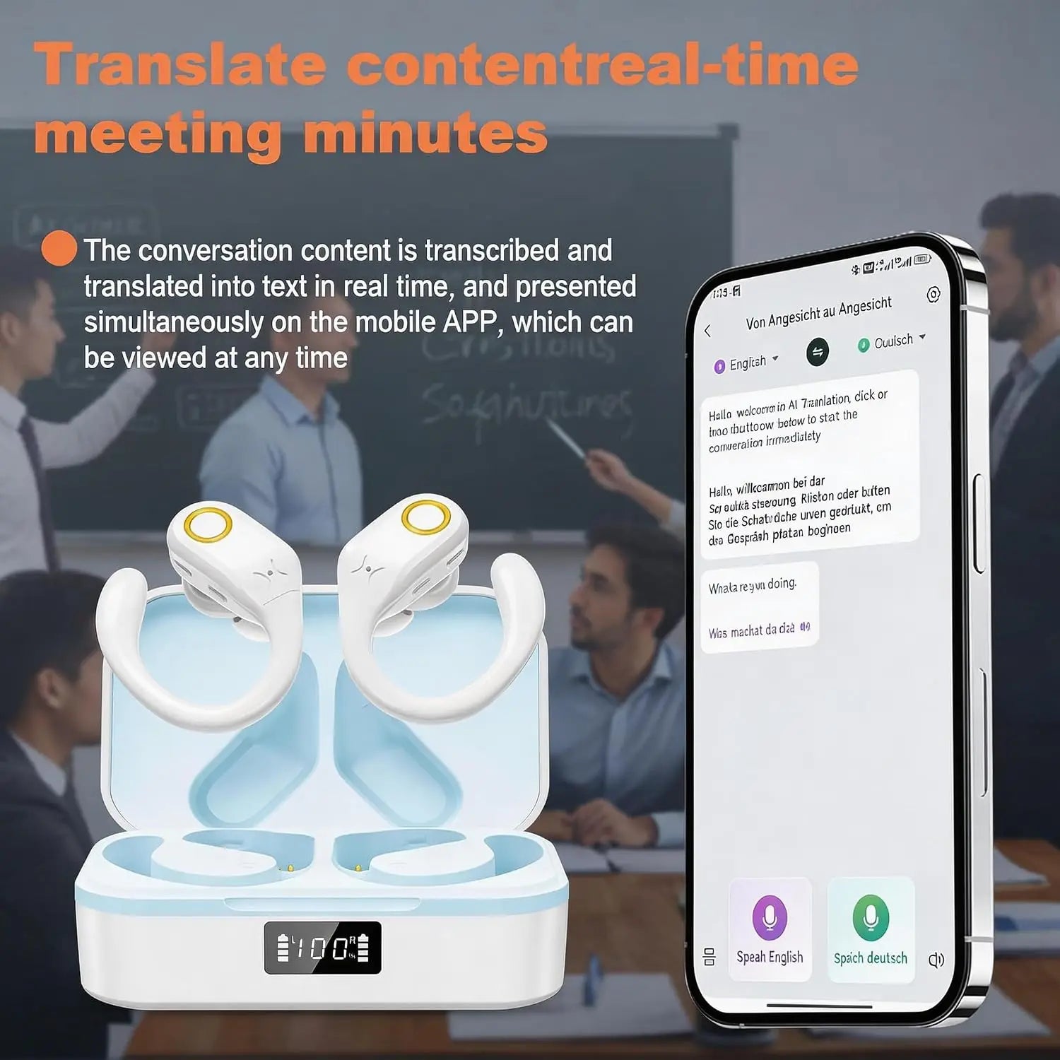AI Translation Earbuds Real Time 145 Languages Noise Cancelling Headphones 60H Playtime Translator Audifonos Traductores Inglés