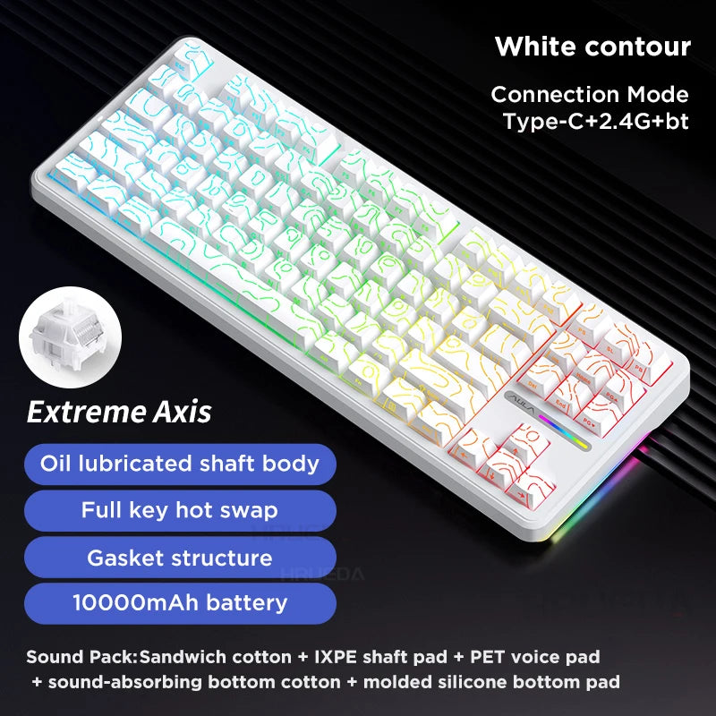Aula F87 Pro Tri-Mode Mechanical Keyboard BT/2.4G/USB-C Gasket Hot Swap RGB PBT Keycaps 4000mAh Battery Gaming Keyboard for PC