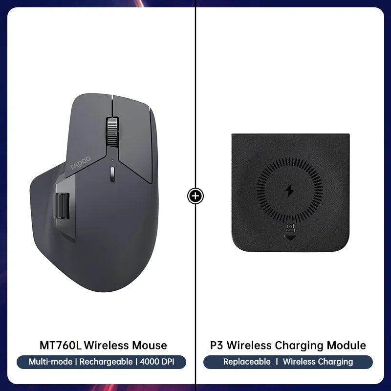Rapoo MT760/MT760L/MT760Mini/MT760M Rechargeable Multi-mode Bluetooth Wireless Mouse Ergonomic 4000 DPI Support Up to 4 Devices