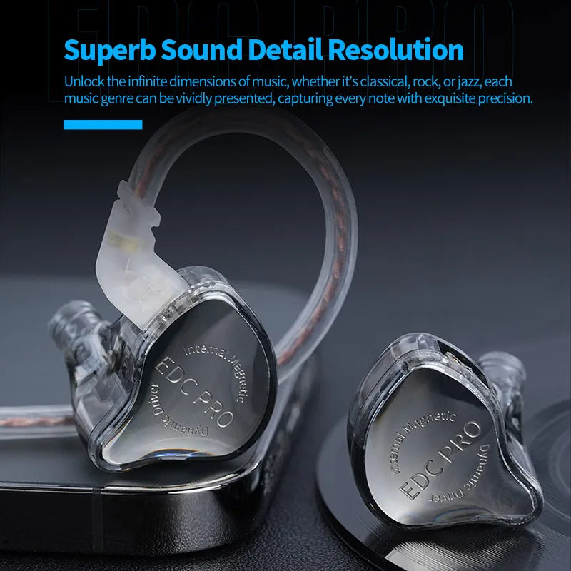 KZ EDC PRO Earphone Professional High-Sensitivity Large Dynamic Earbuds HiFi Bass Music IEM Headphone 2Pin Detachable Cable