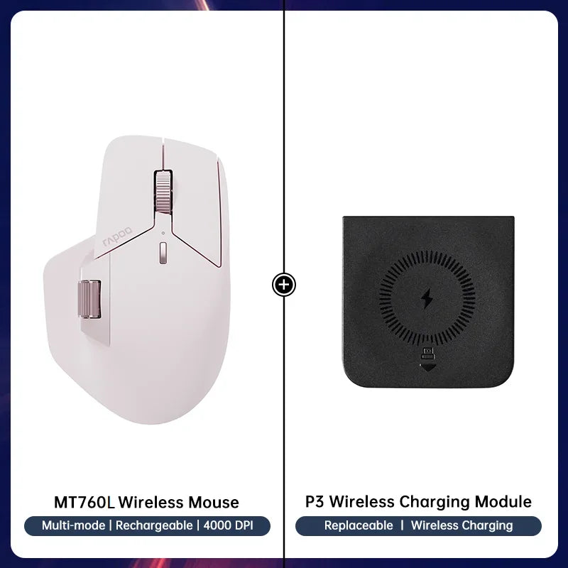 Rapoo MT760/MT760L/MT760Mini/MT760M Rechargeable Multi-mode Bluetooth Wireless Mouse Ergonomic 4000 DPI Support Up to 4 Devices