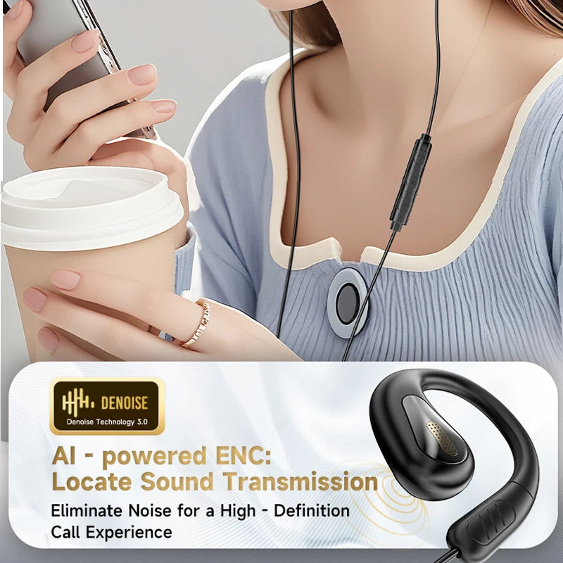 3.5mm Not-in Ear Headphones TP-C Wired Open Ear Sports Gaming Headset Hifi Sound Music Earphone with ENC MIC for Clear Calls