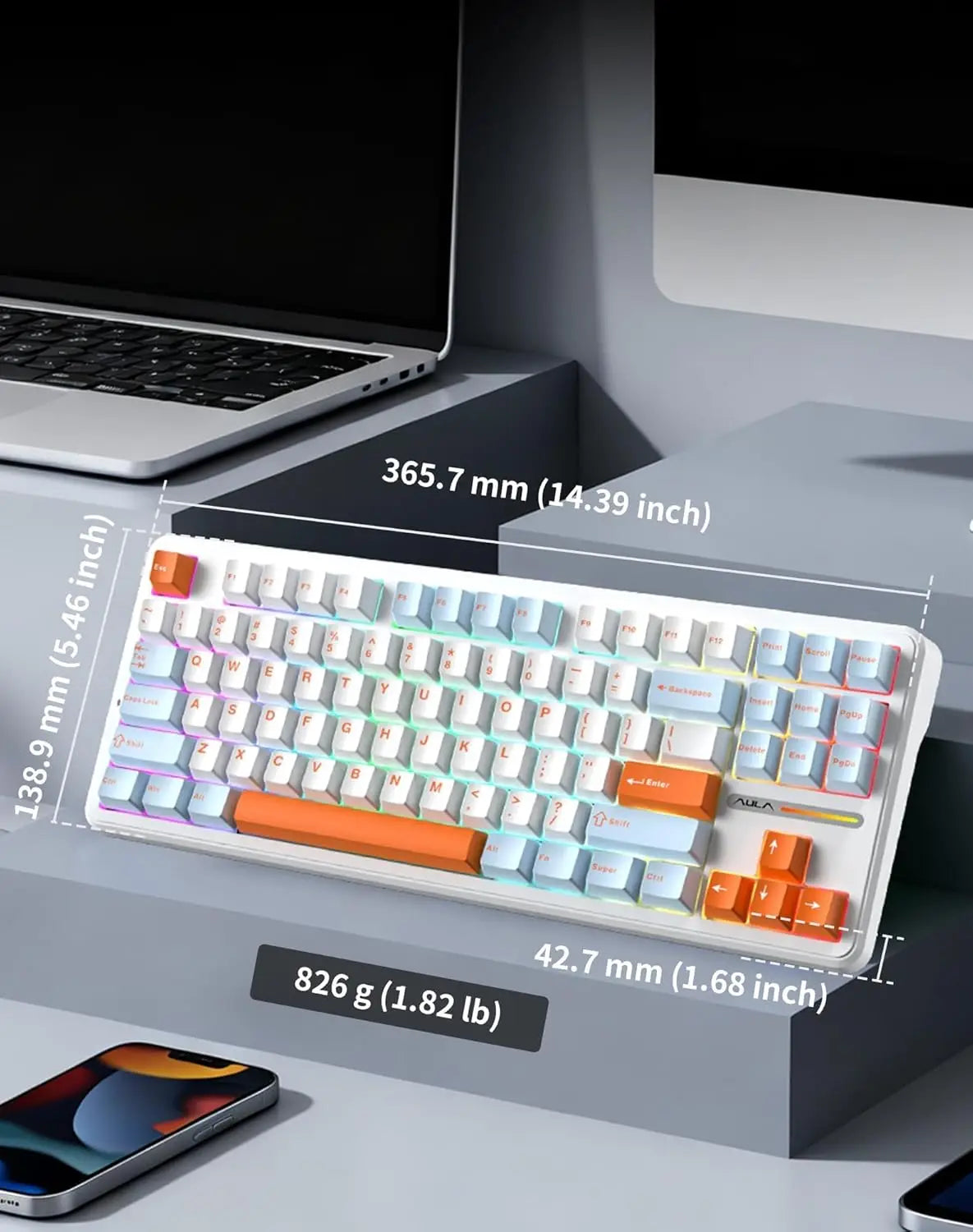 Aula F87 Pro Tri-Mode Mechanical Keyboard BT/2.4G/USB-C Gasket Hot Swap RGB PBT Keycaps 4000mAh Battery Gaming Keyboard for PC