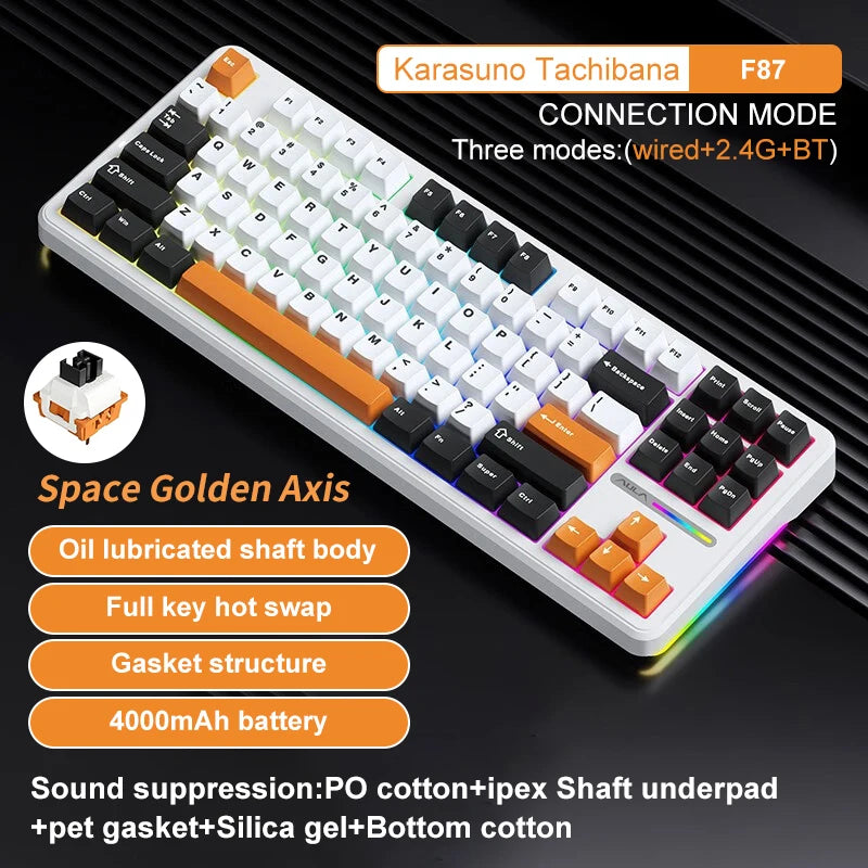 Aula F87 Pro Tri-Mode Mechanical Keyboard BT/2.4G/USB-C Gasket Hot Swap RGB PBT Keycaps 4000mAh Battery Gaming Keyboard for PC