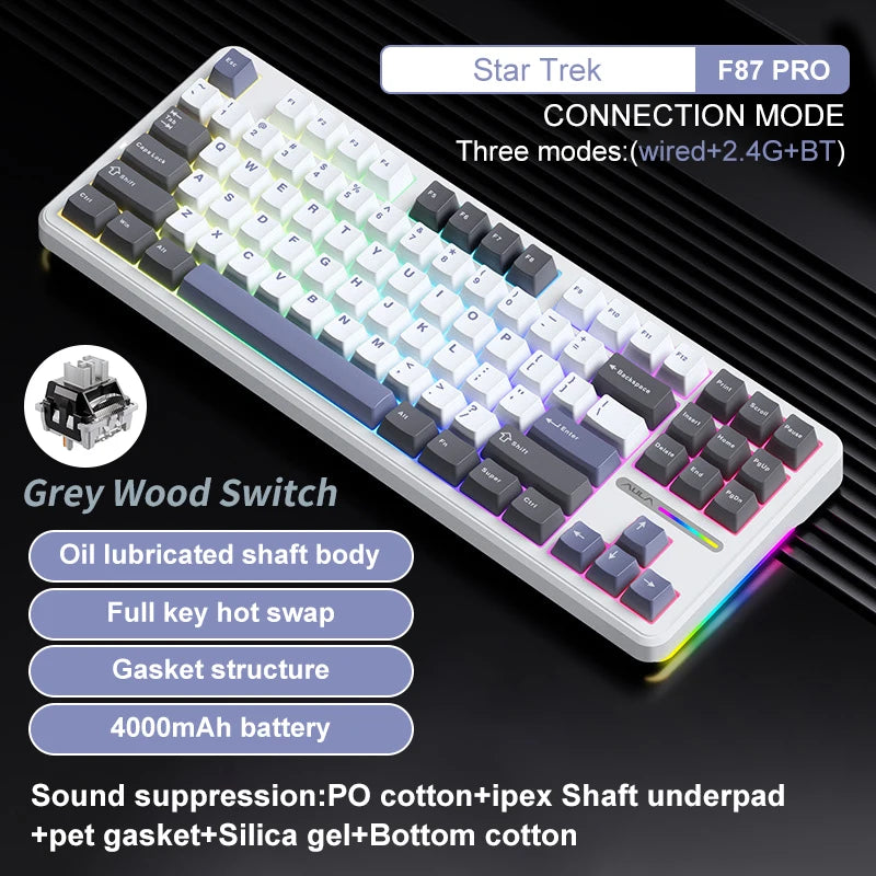 Aula F87 Pro Tri-Mode Mechanical Keyboard BT/2.4G/USB-C Gasket Hot Swap RGB PBT Keycaps 4000mAh Battery Gaming Keyboard for PC
