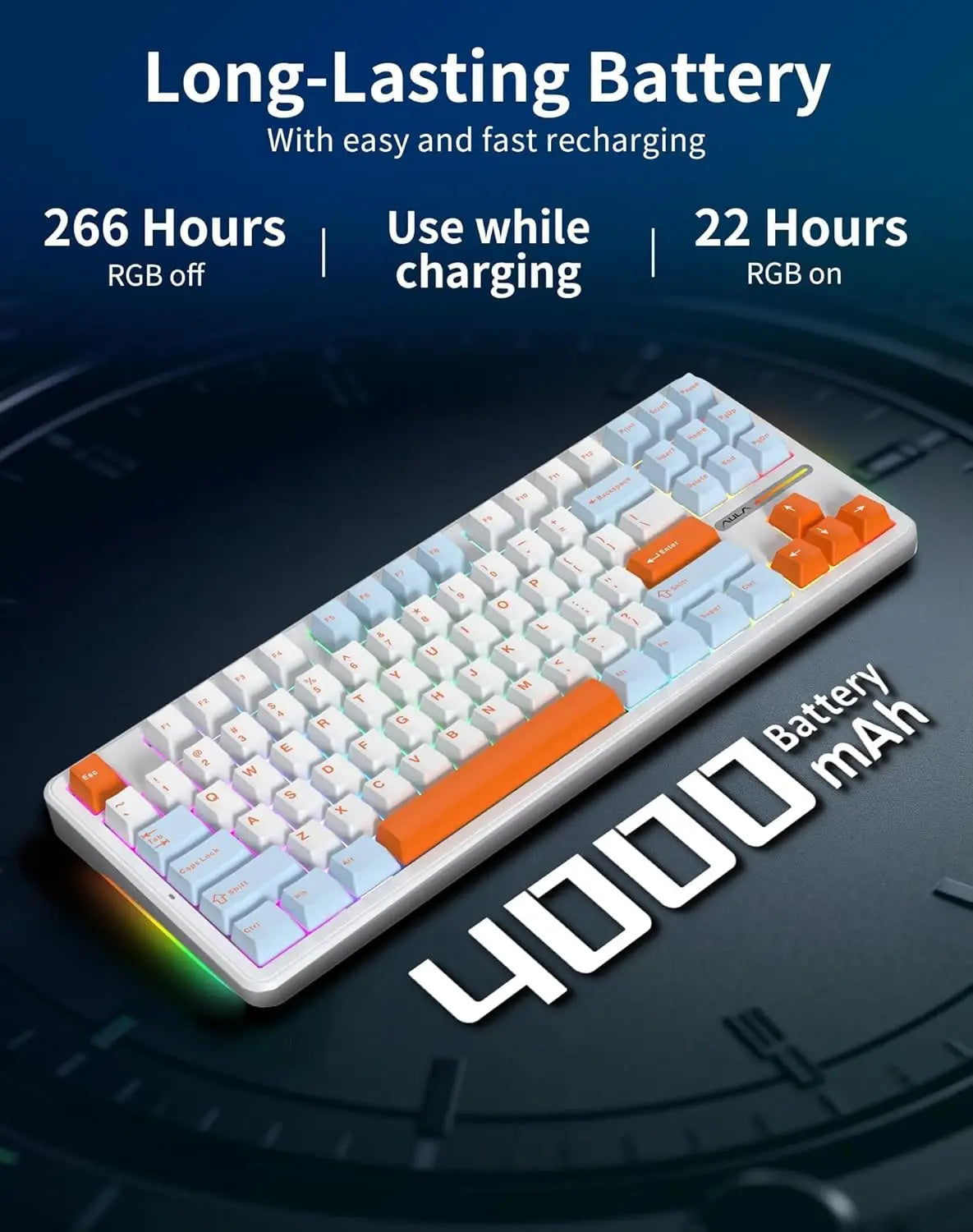 Aula F87 Pro Tri-Mode Mechanical Keyboard BT/2.4G/USB-C Gasket Hot Swap RGB PBT Keycaps 4000mAh Battery Gaming Keyboard for PC