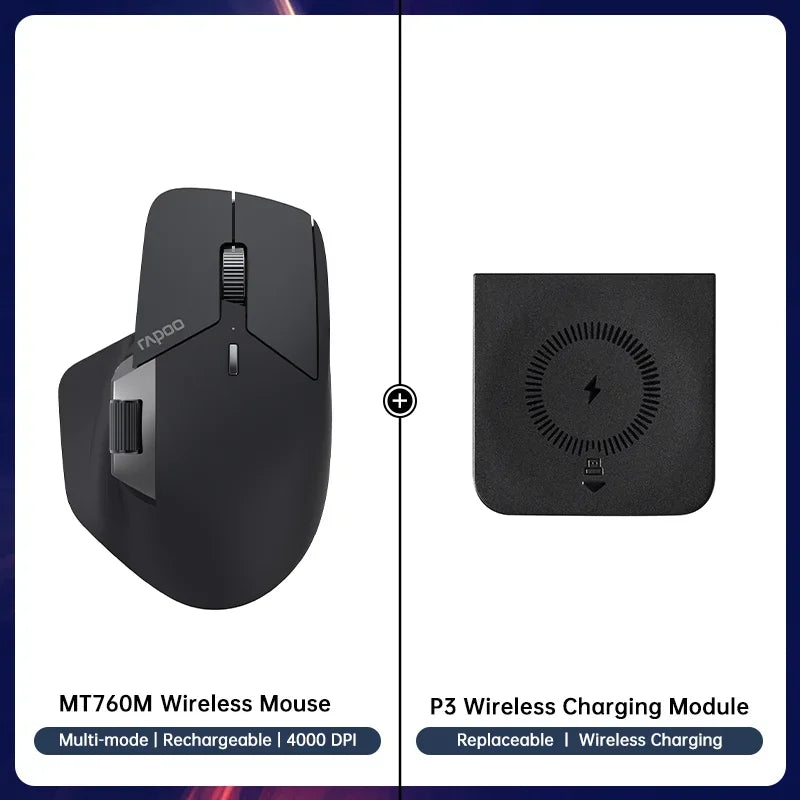 Rapoo MT760/MT760L/MT760Mini/MT760M Rechargeable Multi-mode Bluetooth Wireless Mouse Ergonomic 4000 DPI Support Up to 4 Devices
