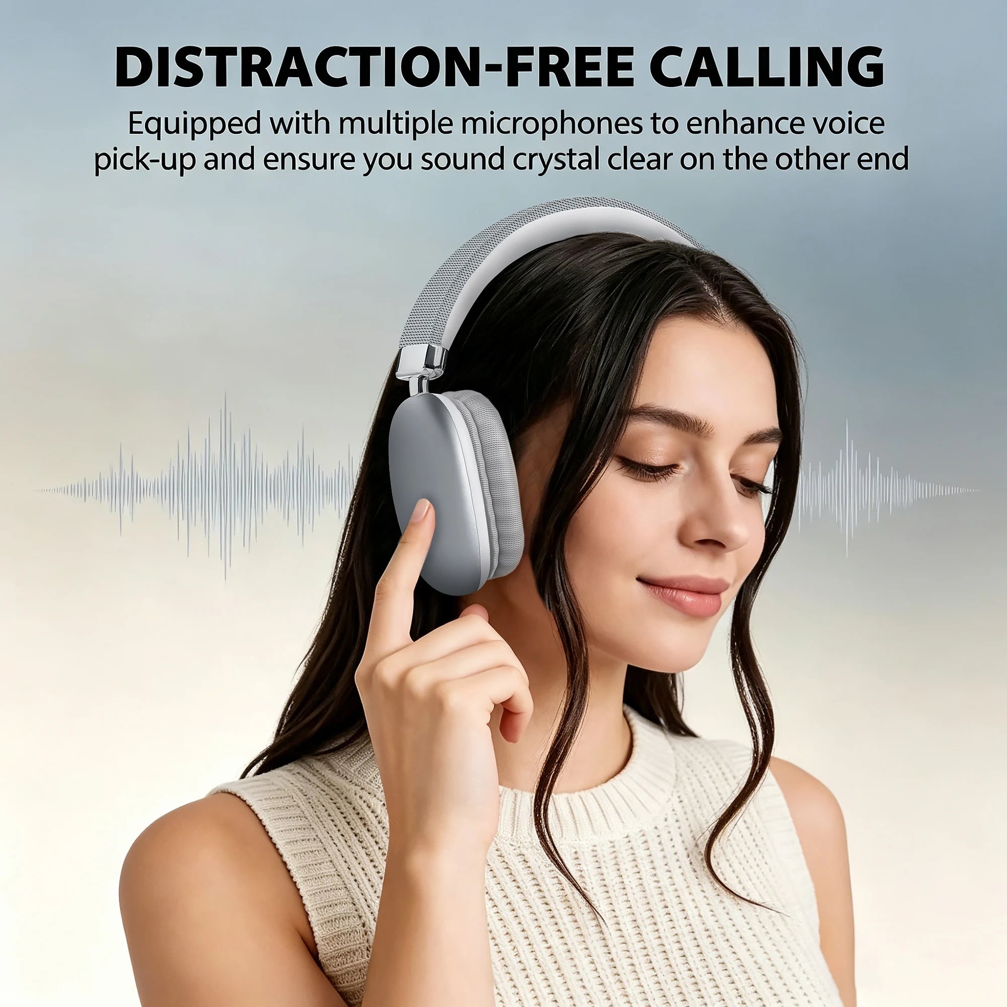 Wireless Over-Ear Headphones, 5.3 Smart Chip, Long Battery Life,HiFi Music Gaming Comfortable Mic for iPhone Android PC