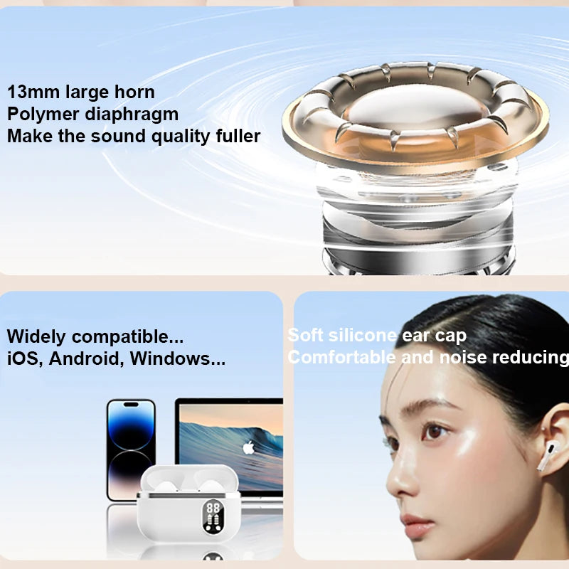 Fashion Bluetooth Earphones Wireless Headphones Noise Cancelling Earbuds Pro2-Plus Hifi Stereo Music Game Headsets for Xiaomi